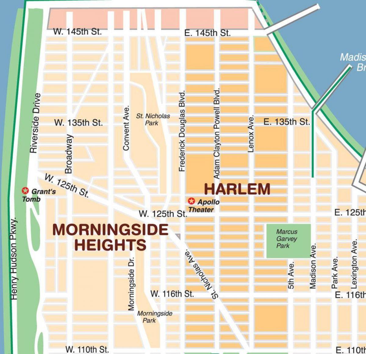 mapa harlemie w Nowym Jorku