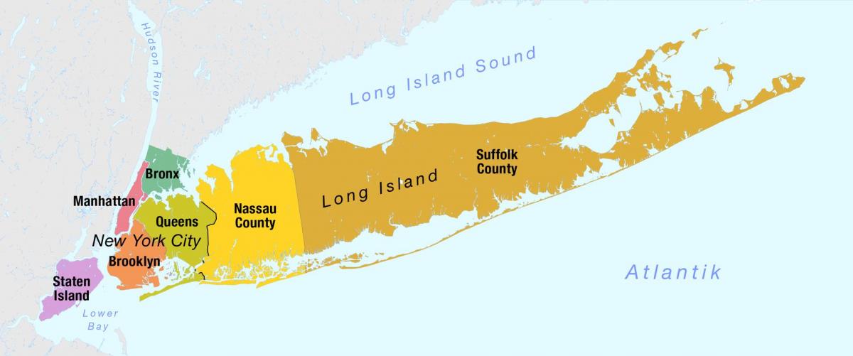 mapa Nowy Jork, w tym Long Island