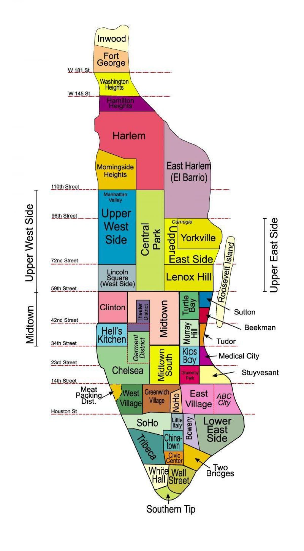 mapa Nowego Jorku z nazwy dzielnicy