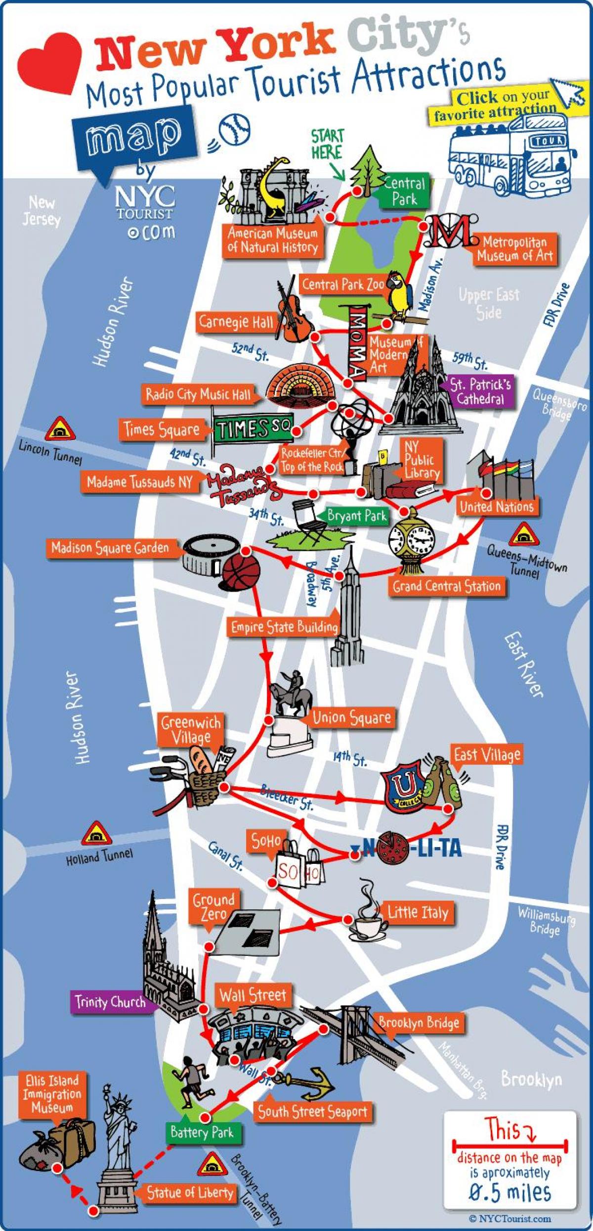atrakcje na mapie Nowego Jorku