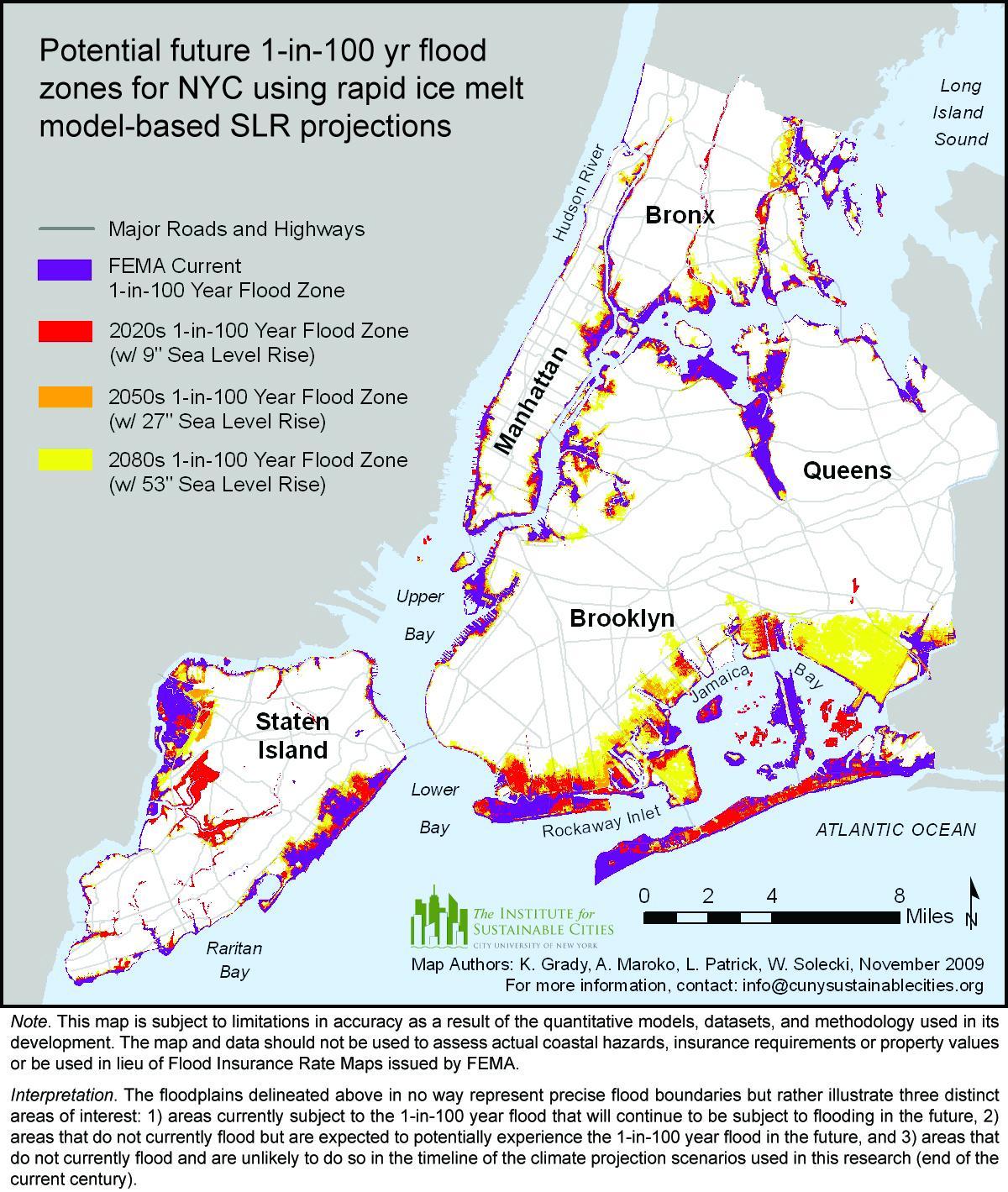 wzrost poziomu morza mapa Nowy Jork